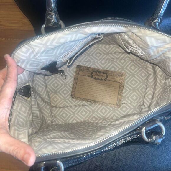 Y2K 2000 Vintage Brighton Women's Black Leather Handbag with Beading, Crystals - Picture 3 of 5